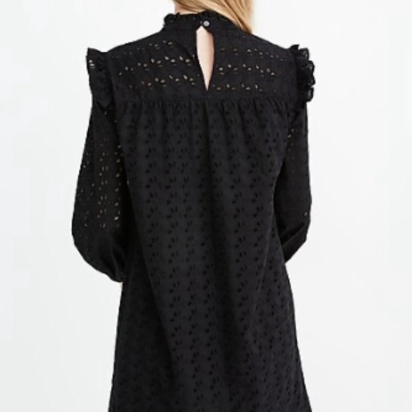 Madewell Eyelet Mockneck Ruffle Dress Black Medium - Picture 2 of 5